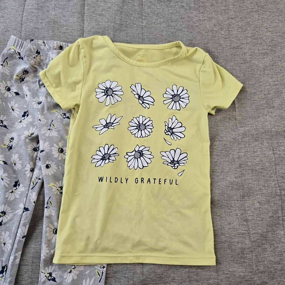 Girls‎ Pajama Set Daisy Print Soft Stretch Elastic Waist Size 7